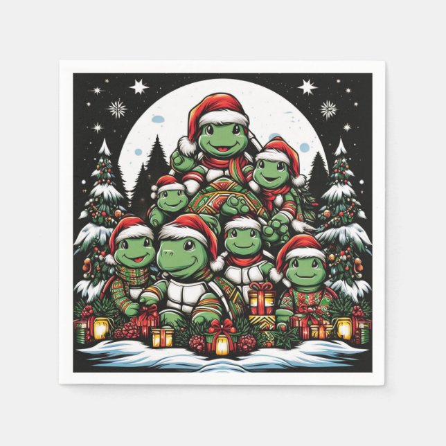 Schildkröte ist glücklich mit Weihnachtsgeschenken Serviette (Vorderseite)