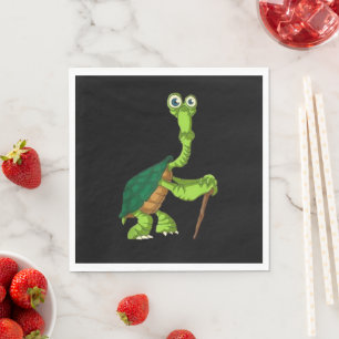 Schildkröte Landschildkröte Rentner Lustig Stehend Serviette