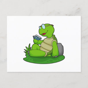 Schildkröte liest Buch Postkarte