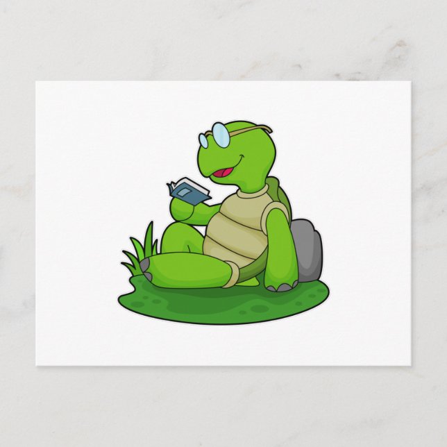 Schildkröte liest Buch Postkarte (Vorderseite)