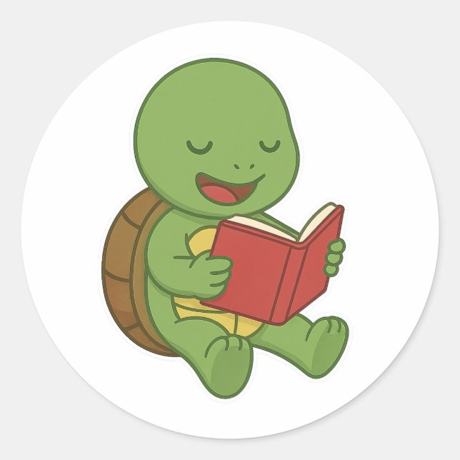 Schildkröte liest Buch Runder Aufkleber (Vorderseite)