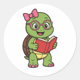 Schildkröte liest ein Buch Runder Aufkleber