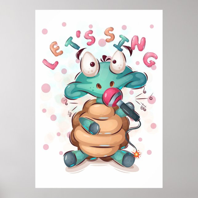 Schildkröte Lover Niedlich Turtle singt Poster (Vorne)