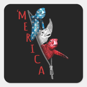 Schildkröte Merica Schildkröte in Zipper Funny Ame Quadratischer Aufkleber