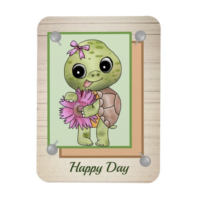 Schildkröte mit Blume Magnet (Vertikal)