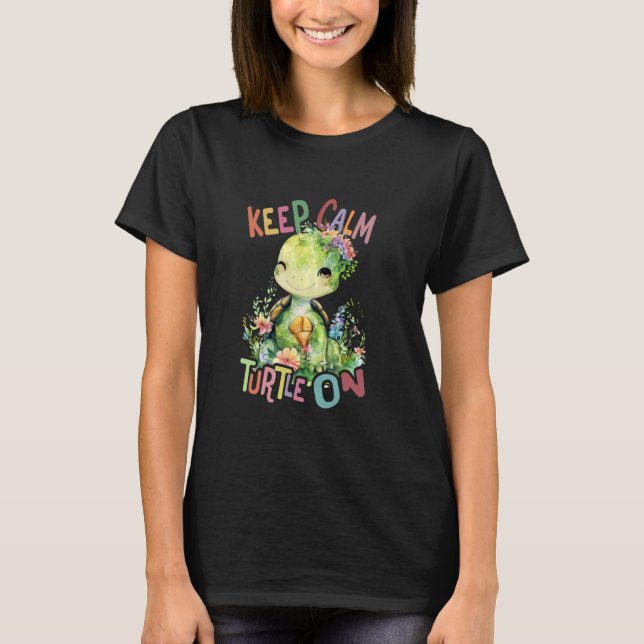 Schildkröte mit Blume niedliche Schildkröten abges T-Shirt (Vorderseite)