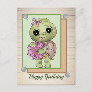 Schildkröte mit Blume Postkarte