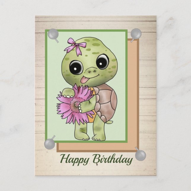 Schildkröte mit Blume Postkarte (Vorderseite)