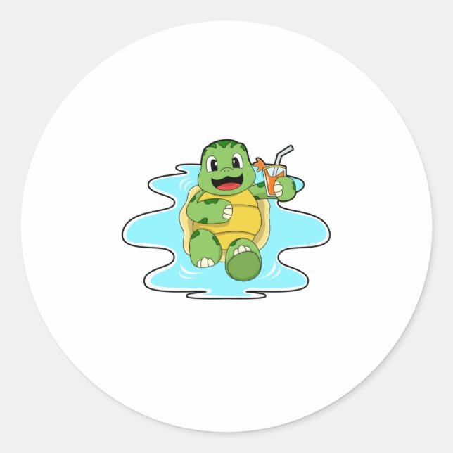 Schildkröte mit Drink in Wasser Runder Aufkleber (Vorderseite)