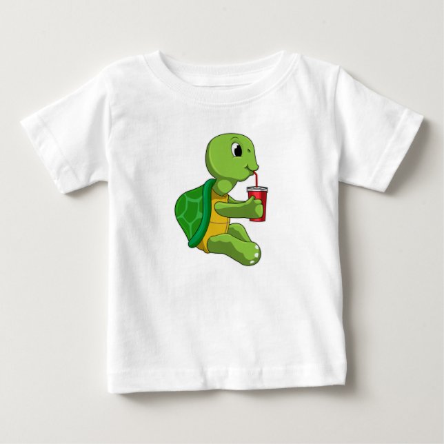 Schildkröte mit Drink Tasse mit Stroh Baby T-shirt (Vorderseite)