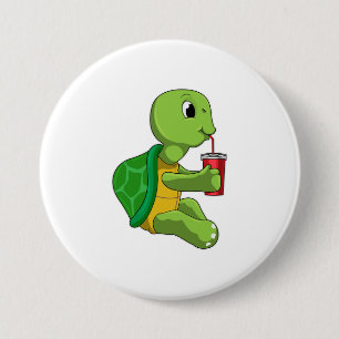 Schildkröte mit Drink Tasse mit Stroh Button