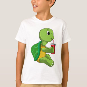 Schildkröte mit Drink Tasse mit Stroh T-Shirt