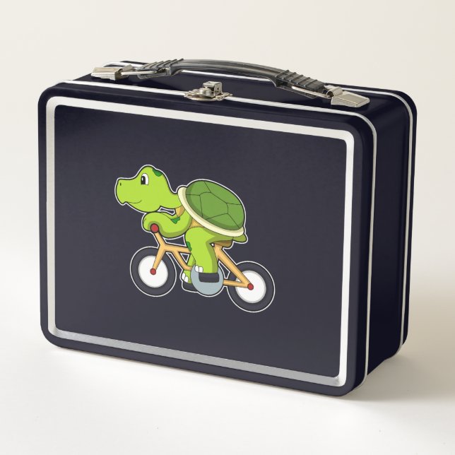 Schildkröte mit Fahrrad.PNG Metall Brotdose (Vorderseite)