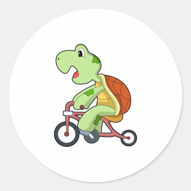 Schildkröte mit Fahrrad Runder Aufkleber (Vorderseite)