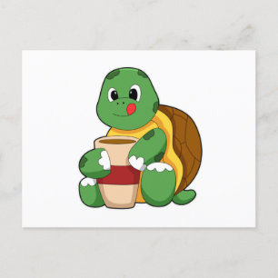 Schildkröte mit Kaffeetasse Postkarte