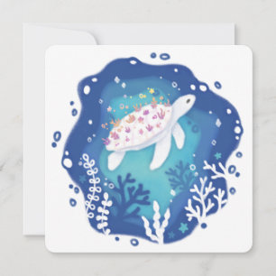 Schildkröte mit Korallen in Ocean Paper Art Illust Einladung