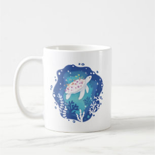 Schildkröte mit Korallen in Ocean Paper Art Illust Kaffeetasse