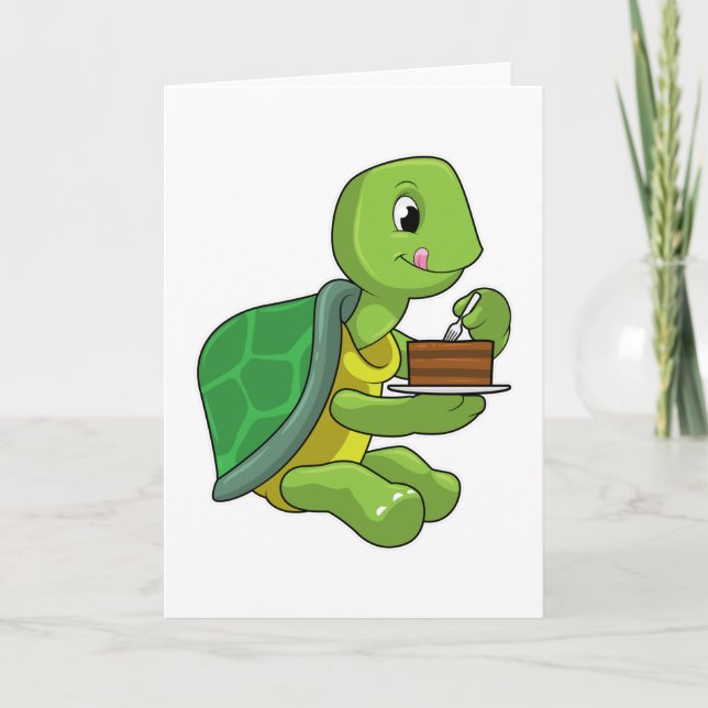 Schildkröte mit Kuchen Karte (Vorderseite)