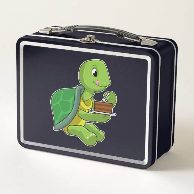 Schildkröte mit Kuchen Metall Brotdose (Vorderseite)