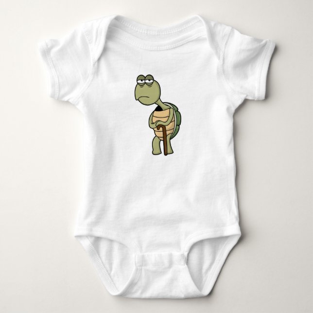 Schildkröte mit Muschel und Gehstock Baby Strampler (Vorderseite)