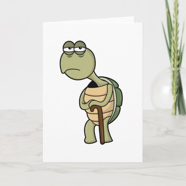 Schildkröte mit Muschel und Gehstock Karte (Vorderseite)