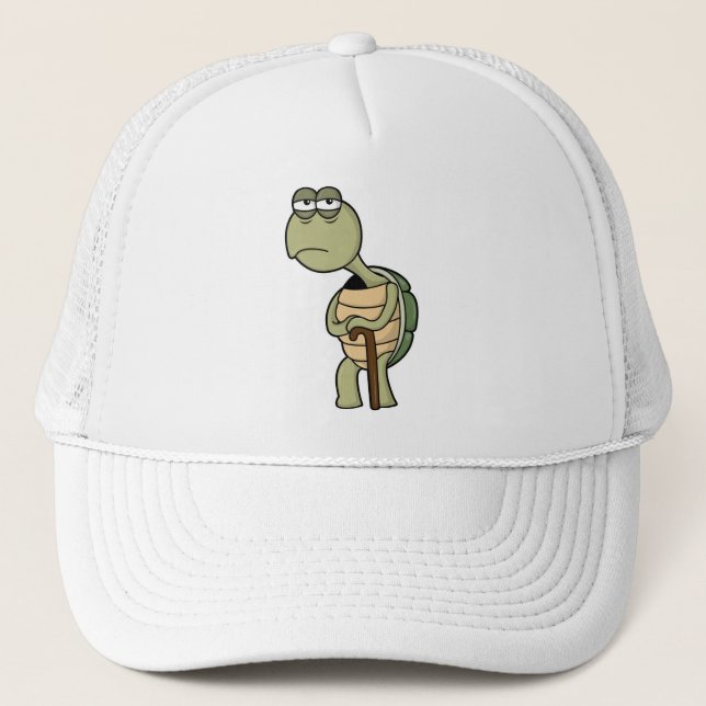 Schildkröte mit Muschel und Gehstock Truckerkappe (Vorderseite)