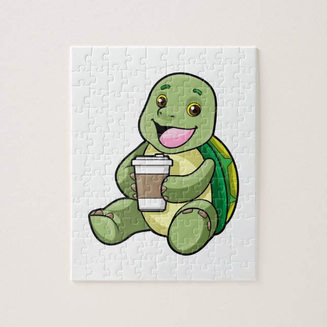 Schildkröte mit Muschel und Kaffee zum Mitnehmen (Vertikal)