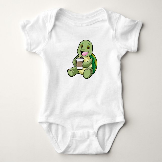 Schildkröte mit Muschel und Kaffee zum Mitnehmen Baby Strampler (Vorderseite)
