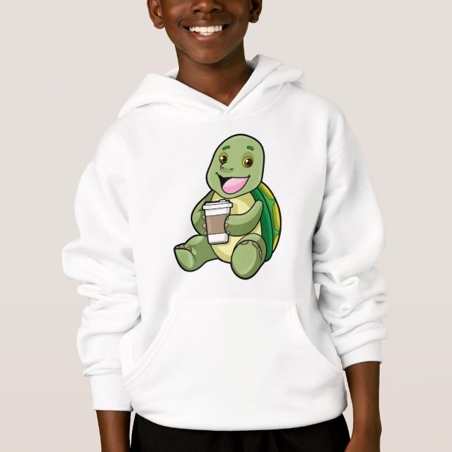 Schildkröte mit Muschel und Kaffee zum Mitnehmen Hoodie (Vorderseite)