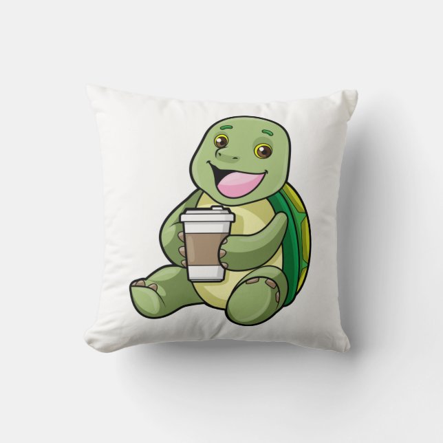 Schildkröte mit Muschel und Kaffee zum Mitnehmen Kissen (Vorderseite)