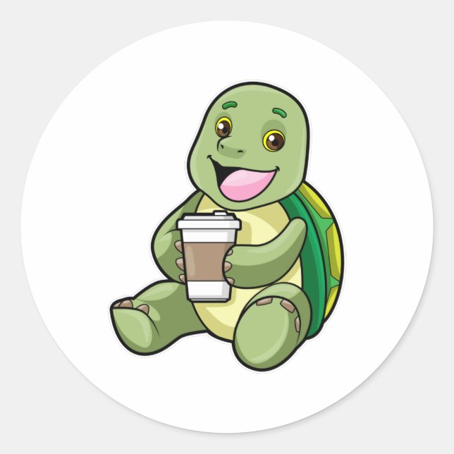 Schildkröte mit Muschel und Kaffee zum Mitnehmen Runder Aufkleber (Vorderseite)