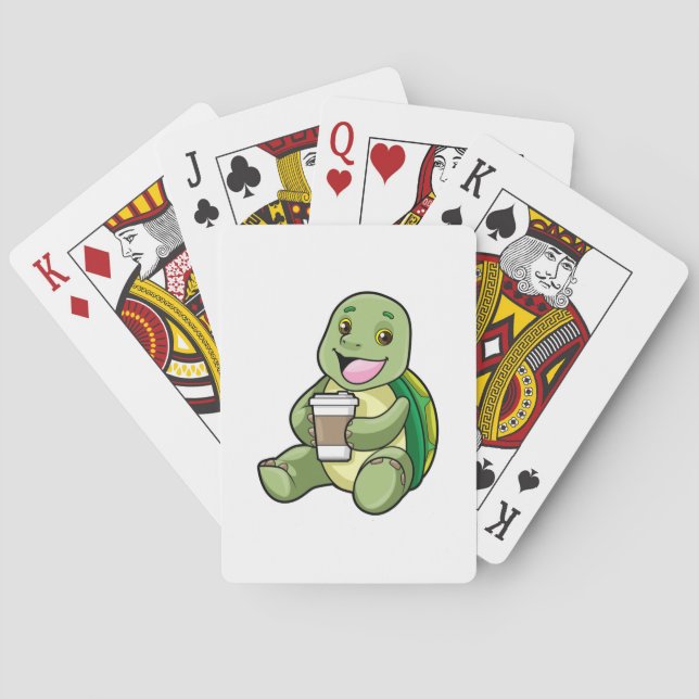 Schildkröte mit Muschel und Kaffee zum Mitnehmen Spielkarten (Rückseite)