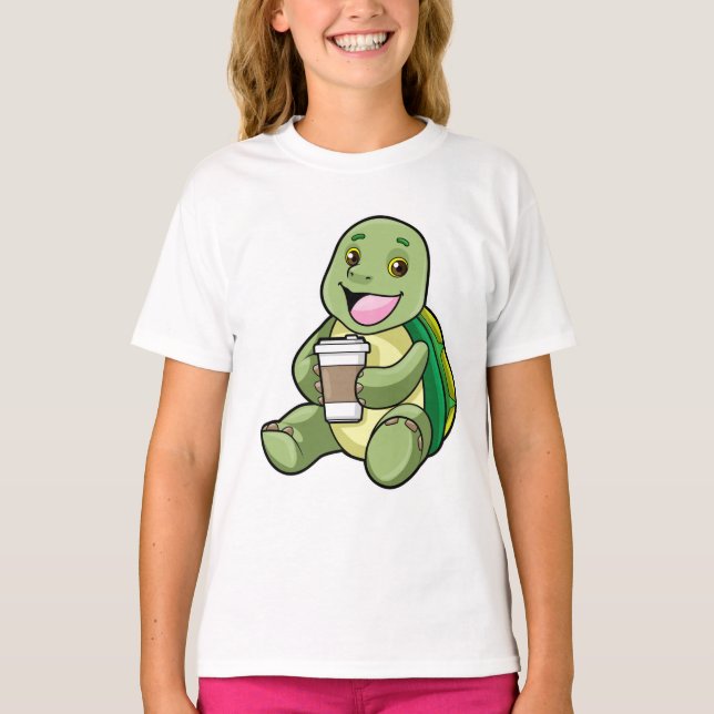 Schildkröte mit Muschel und Kaffee zum Mitnehmen T-Shirt (Vorderseite)