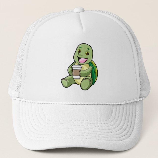 Schildkröte mit Muschel und Kaffee zum Mitnehmen Truckerkappe (Vorderseite)