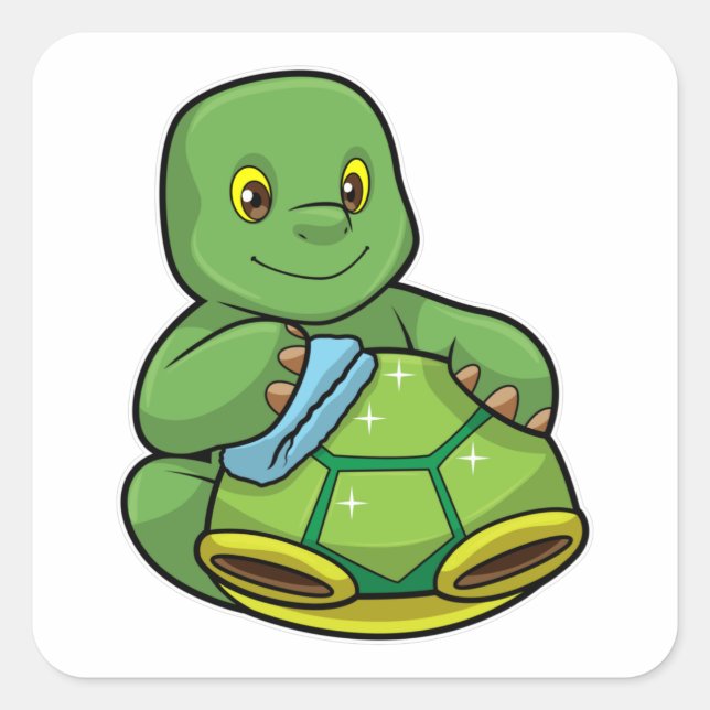 Schildkröte mit Muschel und Reinigen Quadratischer Aufkleber (Vorderseite)