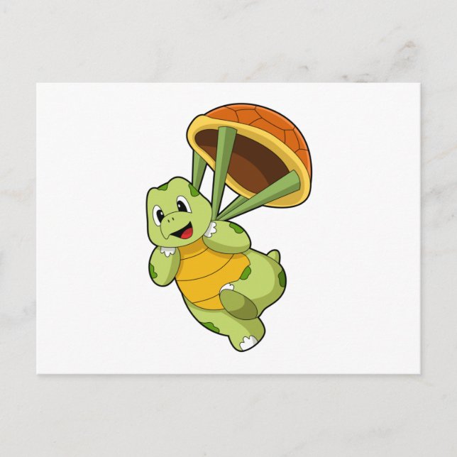 Schildkröte mit Panzer als Fallschirmspringer Postkarte (Vorderseite)