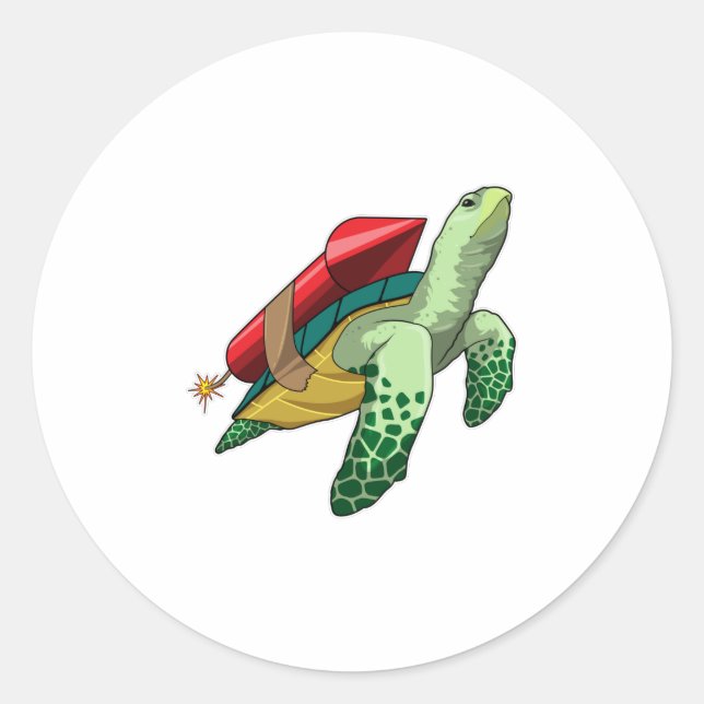 Schildkröte mit Rakete Runder Aufkleber (Vorderseite)