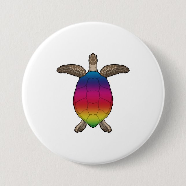 Schildkröte mit Regenbogenfarben Button (Vorderseite)