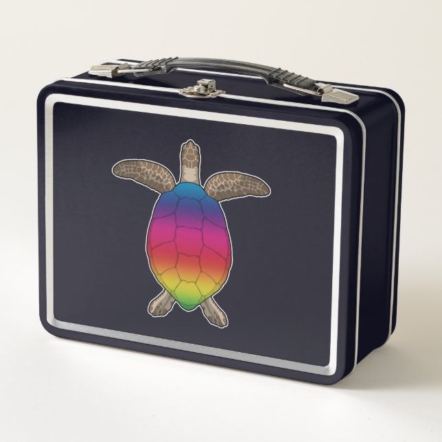 Schildkröte mit Regenbogenfarben Metall Brotdose (Vorderseite)