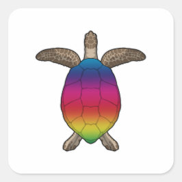 Schildkröte mit Regenbogenfarben Quadratischer Aufkleber