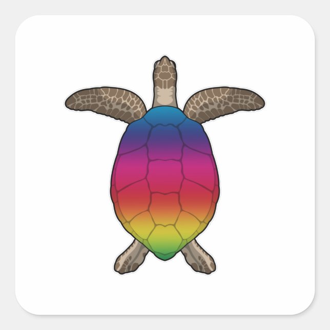 Schildkröte mit Regenbogenfarben Quadratischer Aufkleber (Vorderseite)