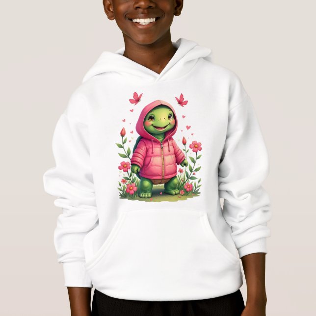 Schildkröte mit rosa Kapuzenpulli Hoodie (Vorderseite)