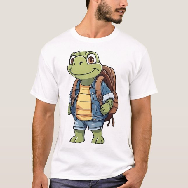 Schildkröte mit Rucksack T-Shirt (Vorderseite)