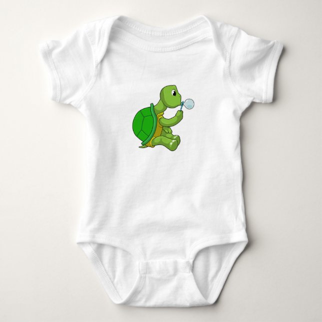 Schildkröte mit Seifenblasen Baby Strampler (Vorderseite)