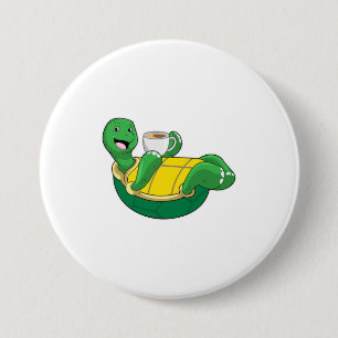 Schildkröte mit Tasse Kaffee Button