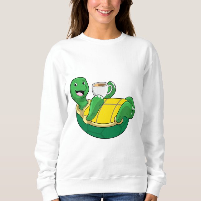 Schildkröte mit Tasse Kaffee Sweatshirt (Vorderseite)