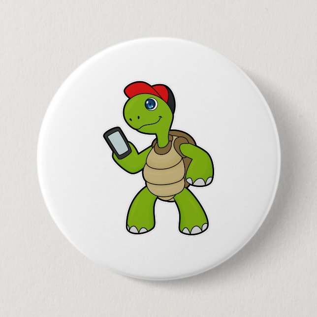 Schildkröte mit Telefon und Hut Button (Vorderseite)