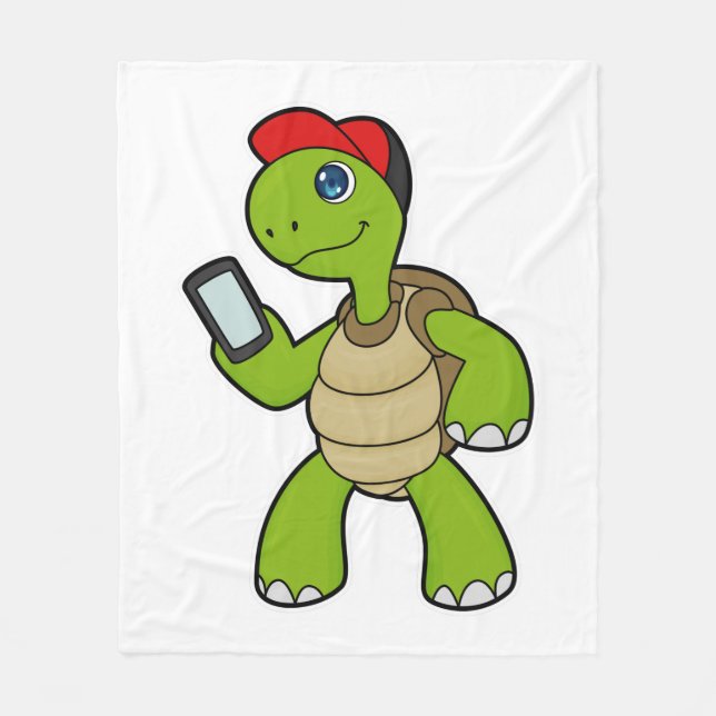 Schildkröte mit Telefon und Hut Fleecedecke (Vorderseite)