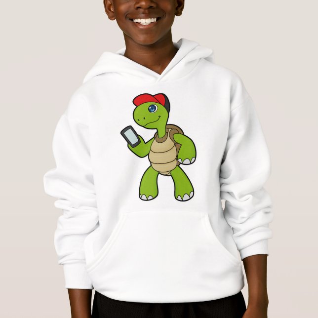 Schildkröte mit Telefon und Hut Hoodie (Vorderseite)