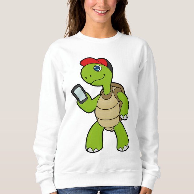Schildkröte mit Telefon und Hut Sweatshirt (Vorderseite)